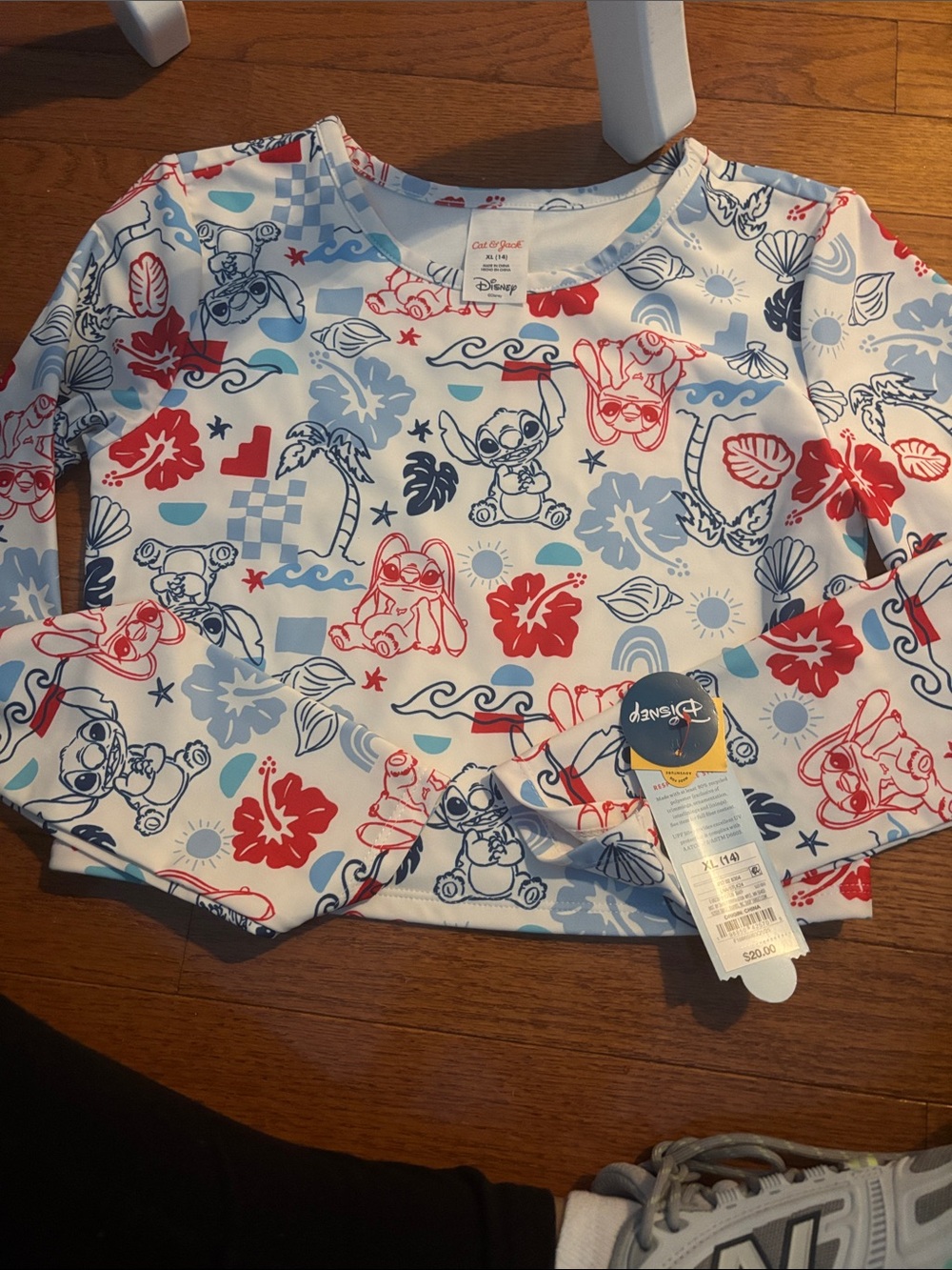 Disney Kids' Lilo & Stitch Red & Blue Patterned Long-Sleeve Swim Rashguard